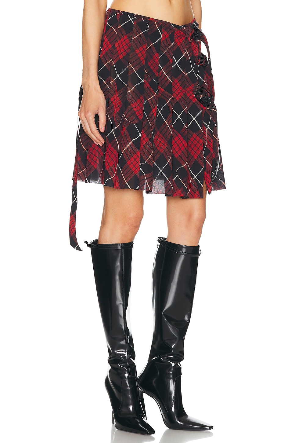 Shop Jean Paul Gaultier Distorted Tartan Short Skirt In Red  Black  & White