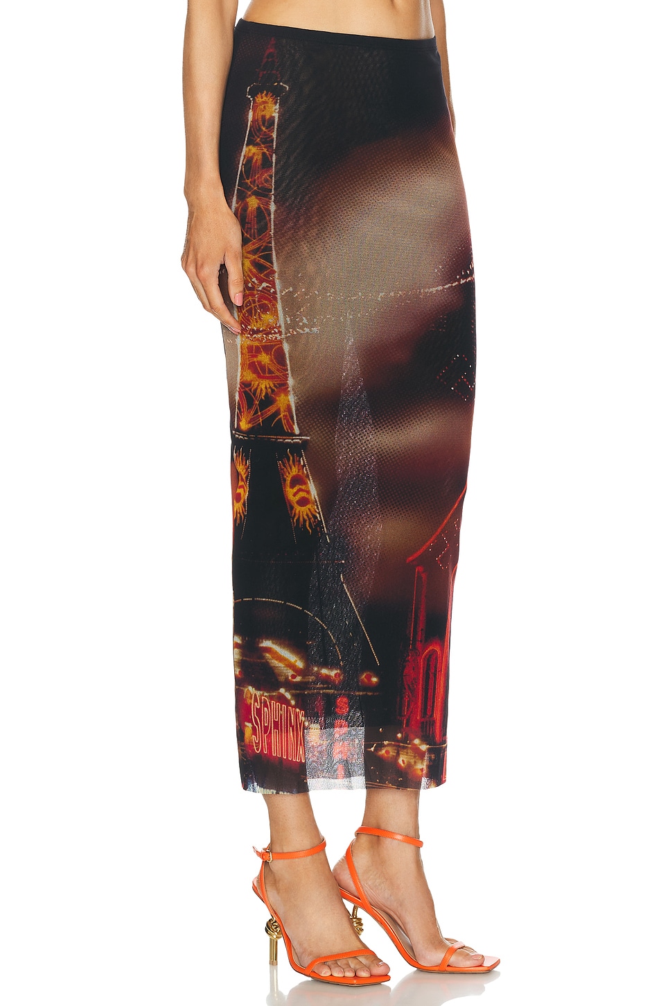 Shop Jean Paul Gaultier Pigalle Mesh Long Printed Skirt In Black  Red  Orange  & Blue