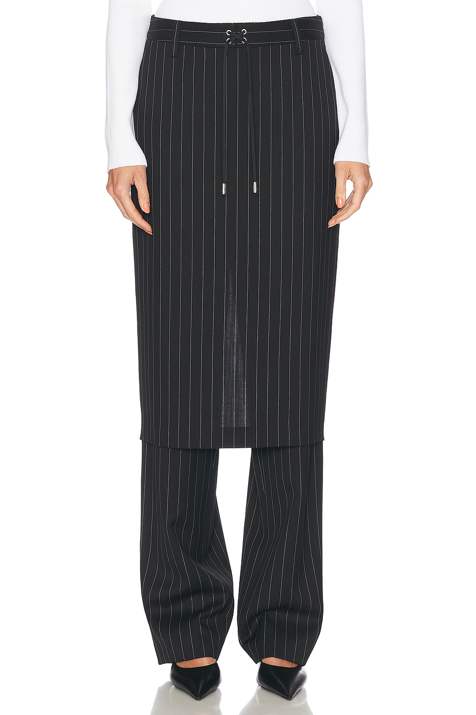 Pinstripe Tailored Pant Skirt in Black