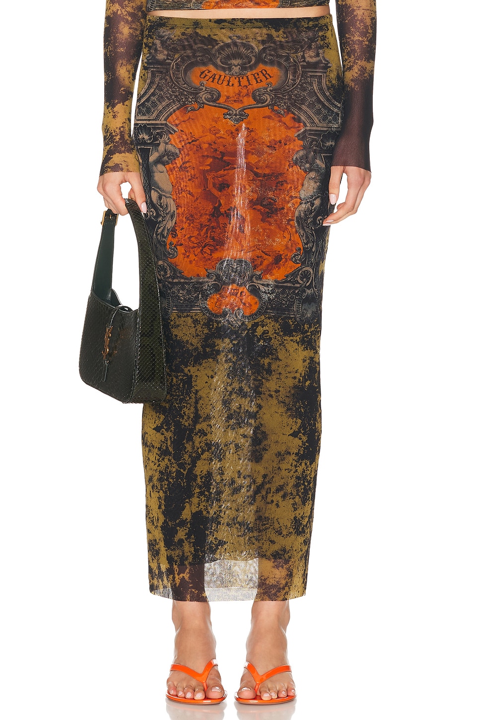Image 1 of Jean Paul Gaultier M?daillon Long Skirt in Black, Khaki, & Orange