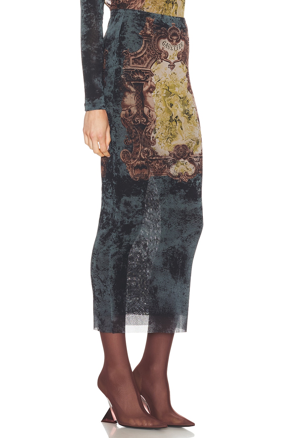 Jean Paul Gaultier Graphic Print Fitted Tulle Skirt In Gray