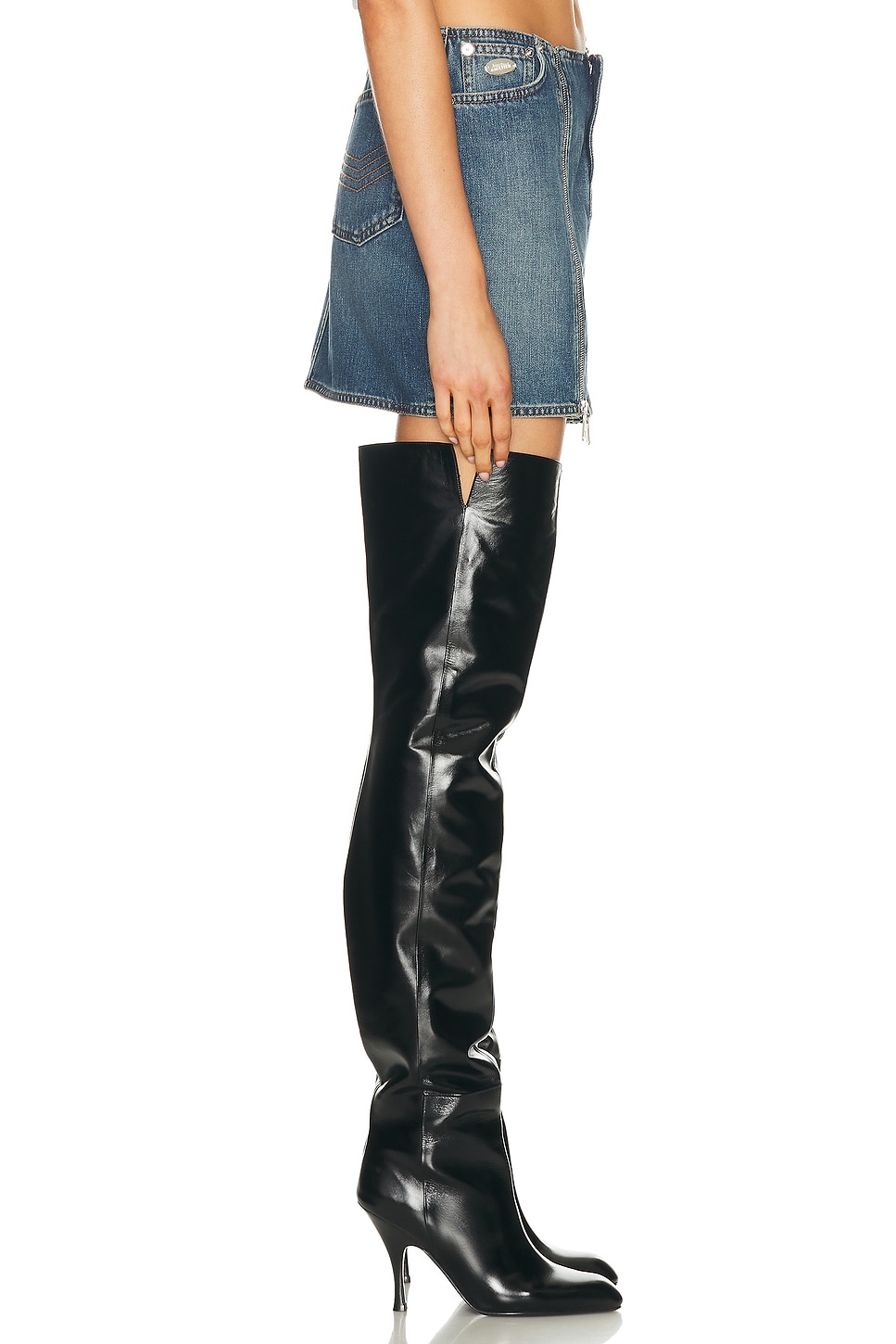 Jean Paul Gaultier Front Zipped Denim Mini Skirt In Blue