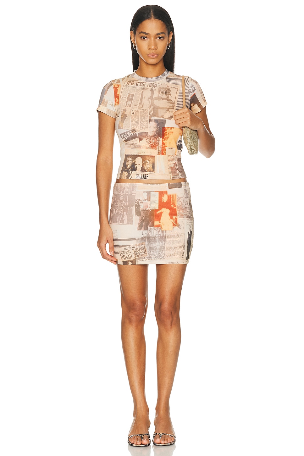 Jean Paul Gaultier Cotton Ribbed Printed Journal Mini Skirt thumbnail
