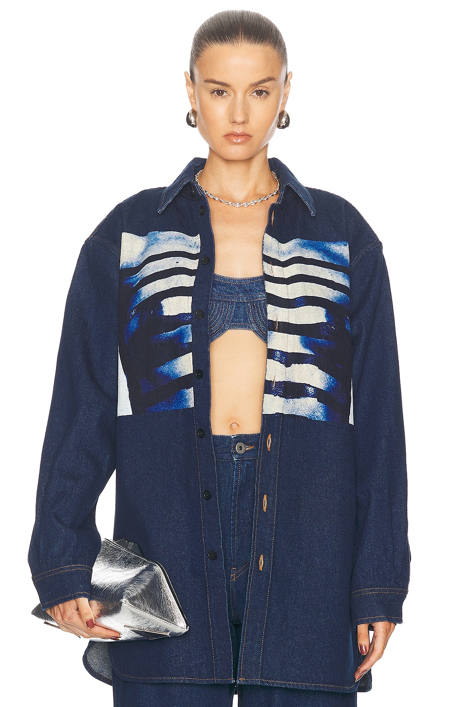 Shop Jean Paul Gaultier Body Mariniere Denim Printed Shirt In Indigo  Light Blue  & Black