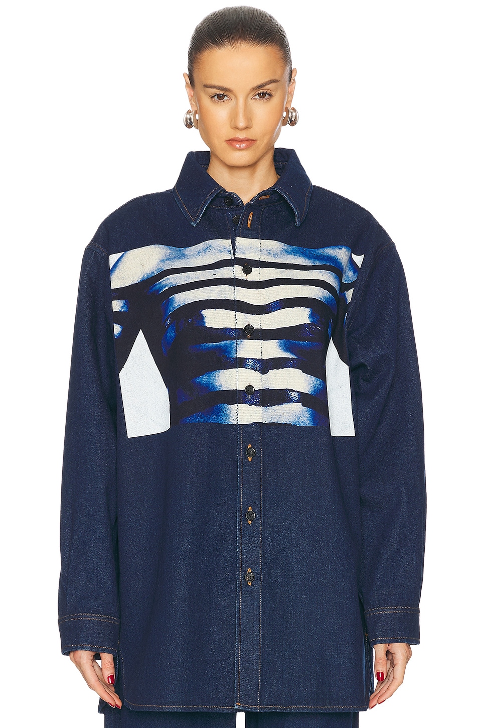 Shop Jean Paul Gaultier Body Mariniere Denim Printed Shirt In Indigo  Light Blue  & Black