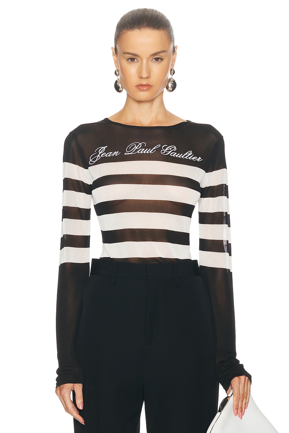 Image 1 of Jean Paul Gaultier Intarcia Signature Mariniere Top in Black & White