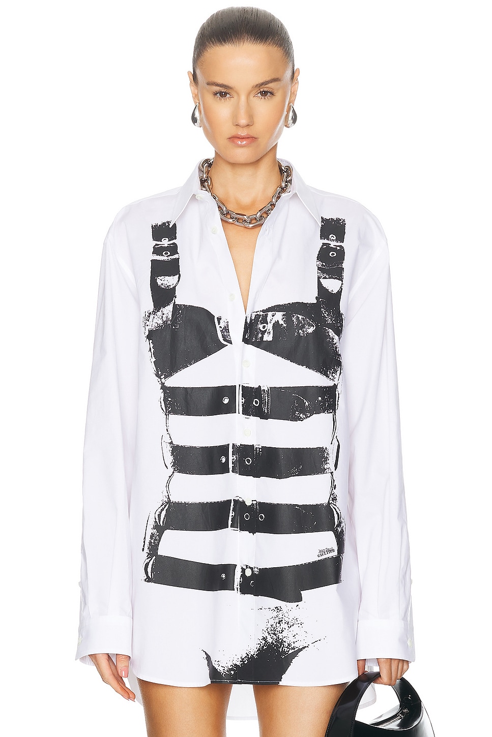 Image 1 of Jean Paul Gaultier Buckle Body Poplin Shirt in White & Black