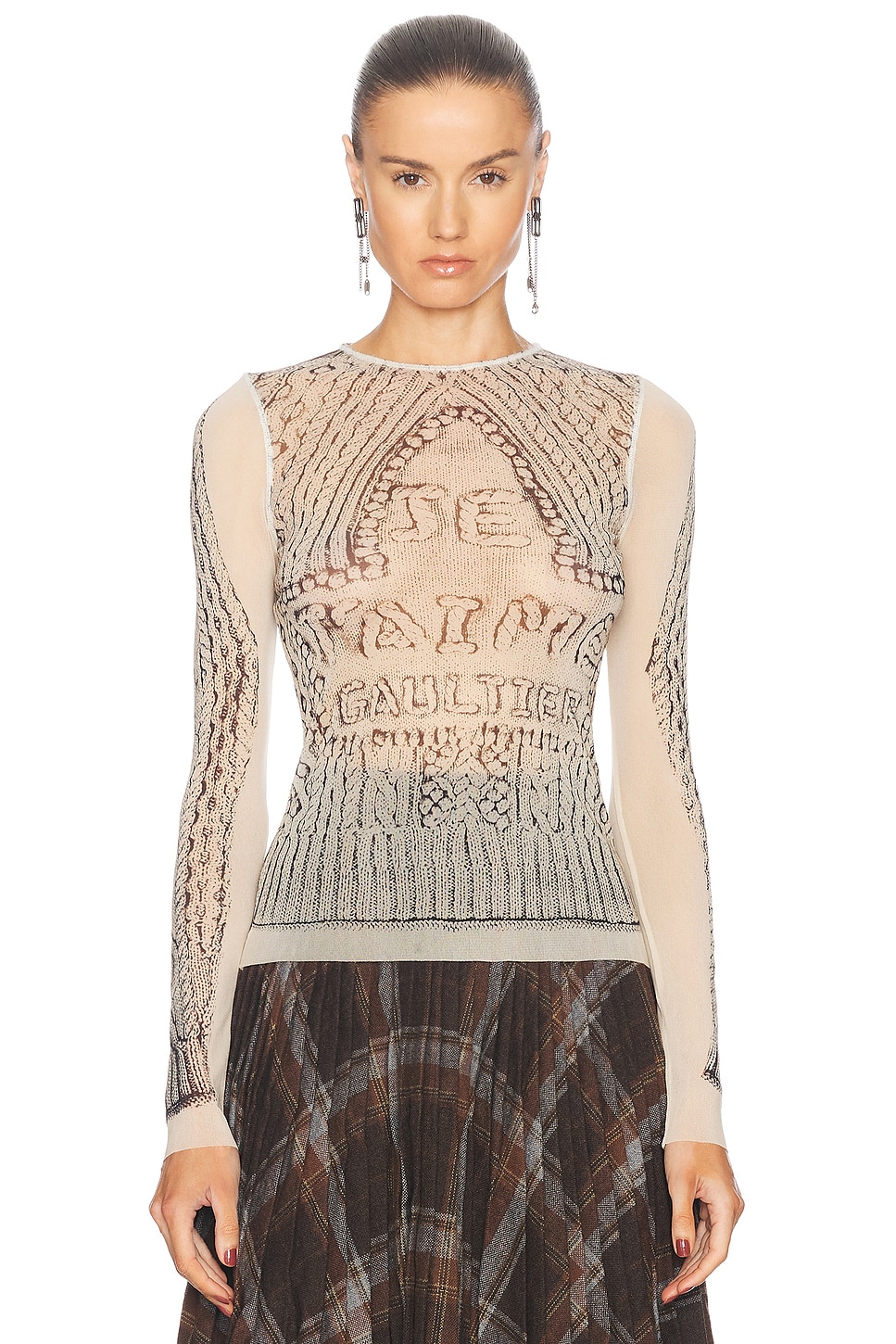 Shop Jean Paul Gaultier Pull Je T'aime Long Sleeve Top In Light Beige & Black