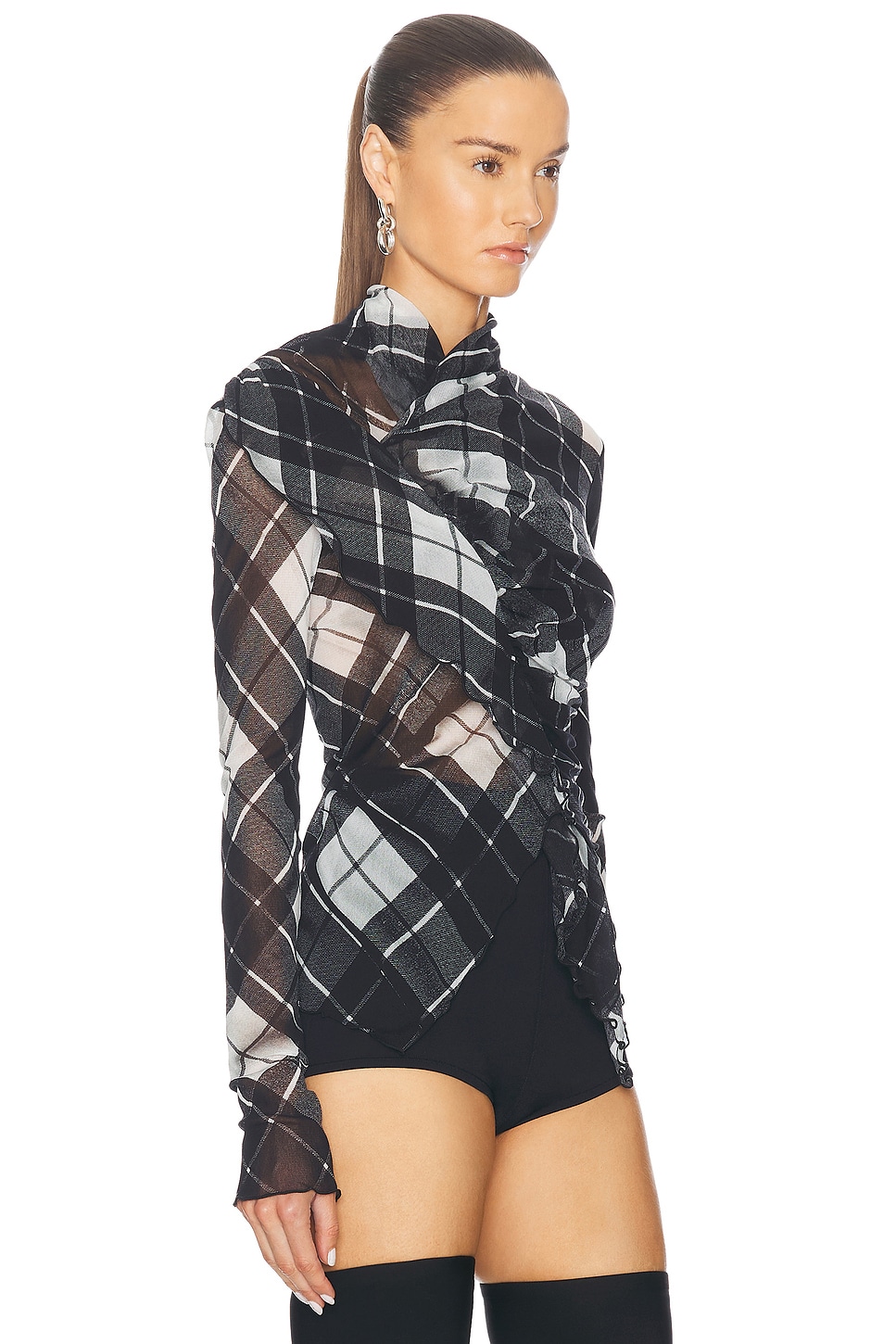 Shop Jean Paul Gaultier Jean Paul Distorted Tartan Long Sleeve Top In Black  Grey & White