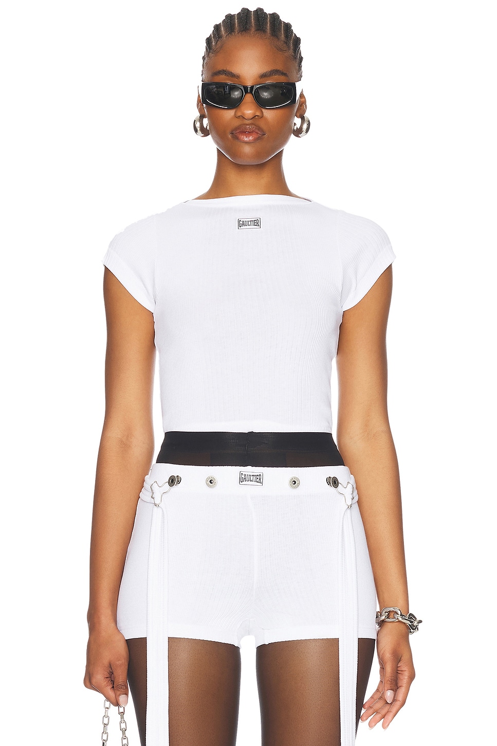 Shop Jean Paul Gaultier Cropped Baby Tee In White