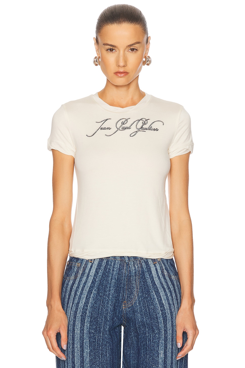 Image 1 of Jean Paul Gaultier Tattoo Baby Tee in Ecru