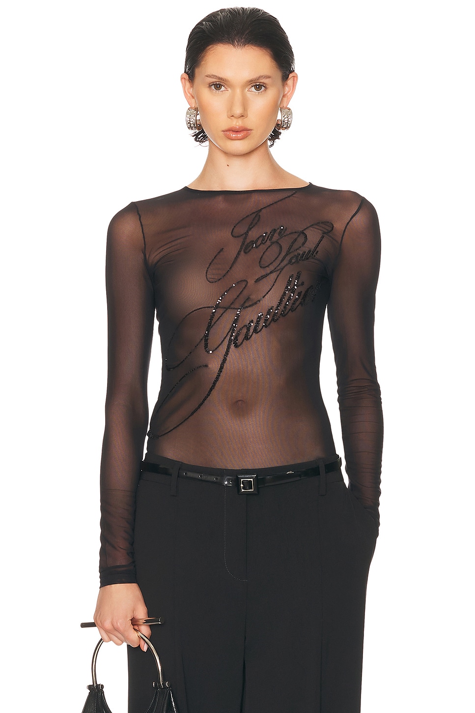 Image 1 of Jean Paul Gaultier Embroidered Long Sleeve Top in Black