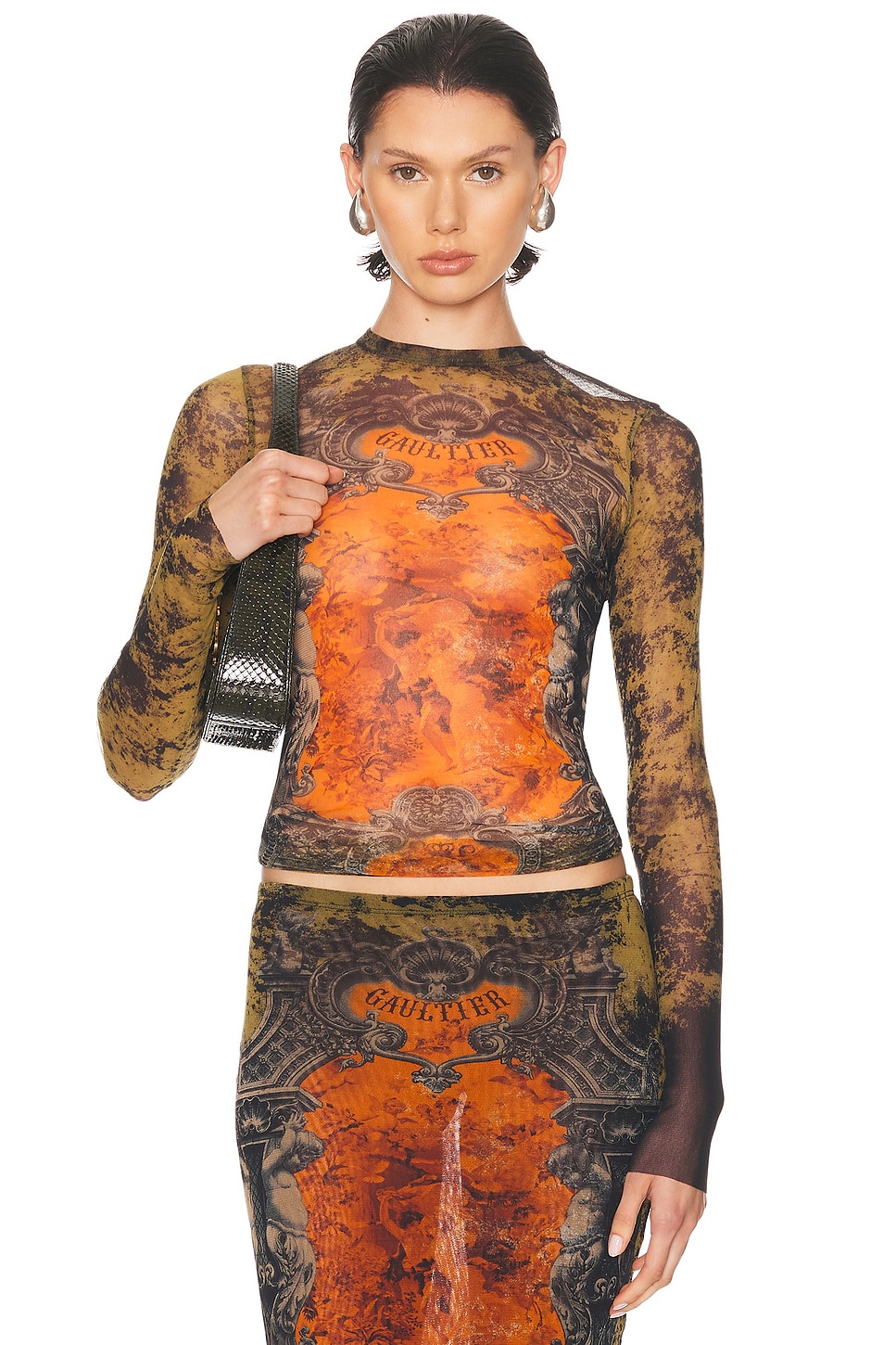 Image 1 of Jean Paul Gaultier M&eacute;daillon Long Sleeve Top in Black, Khaki, & Orange