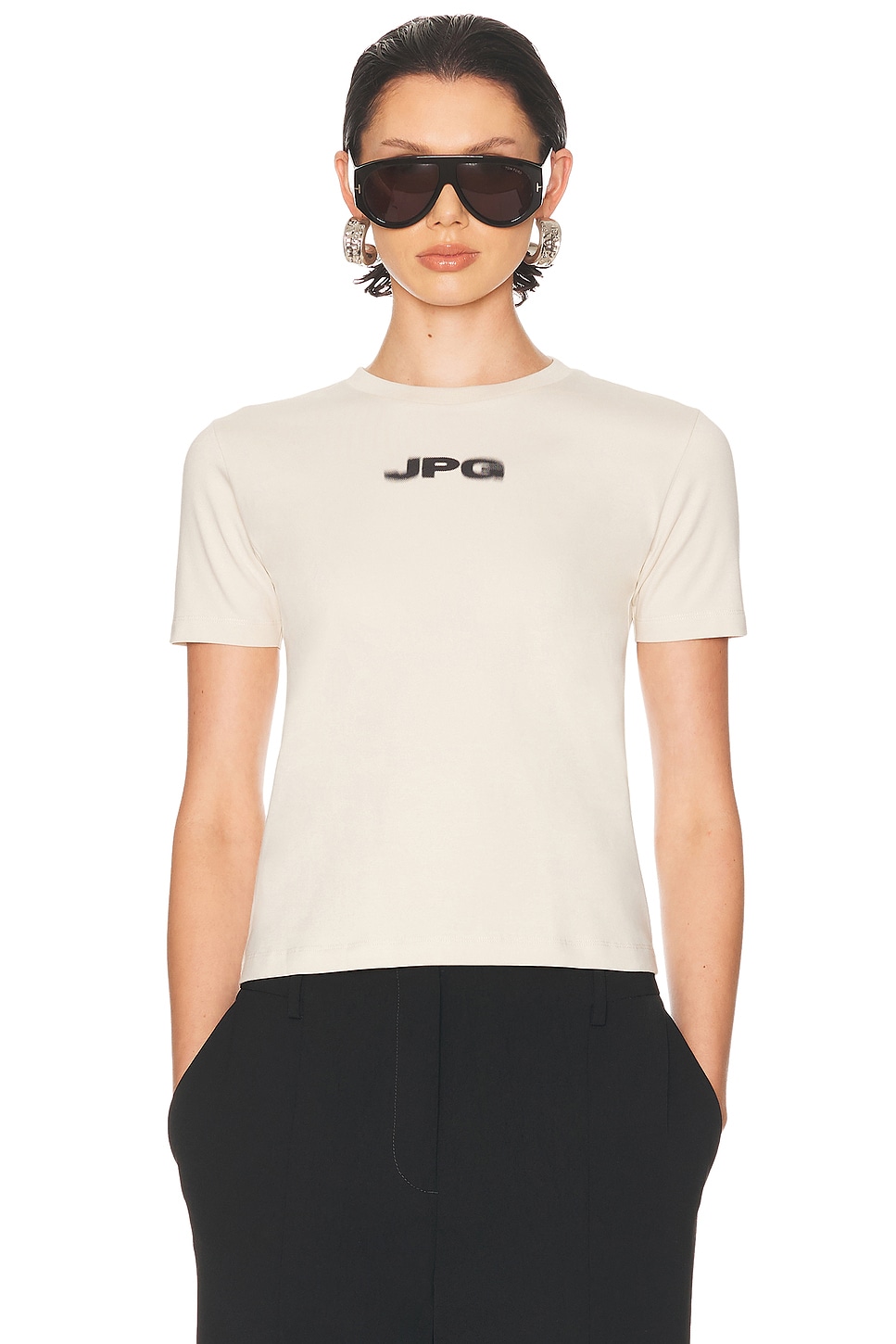 Image 1 of Jean Paul Gaultier Jpg Printed Baby Tee Shirt in Light Beige & Black