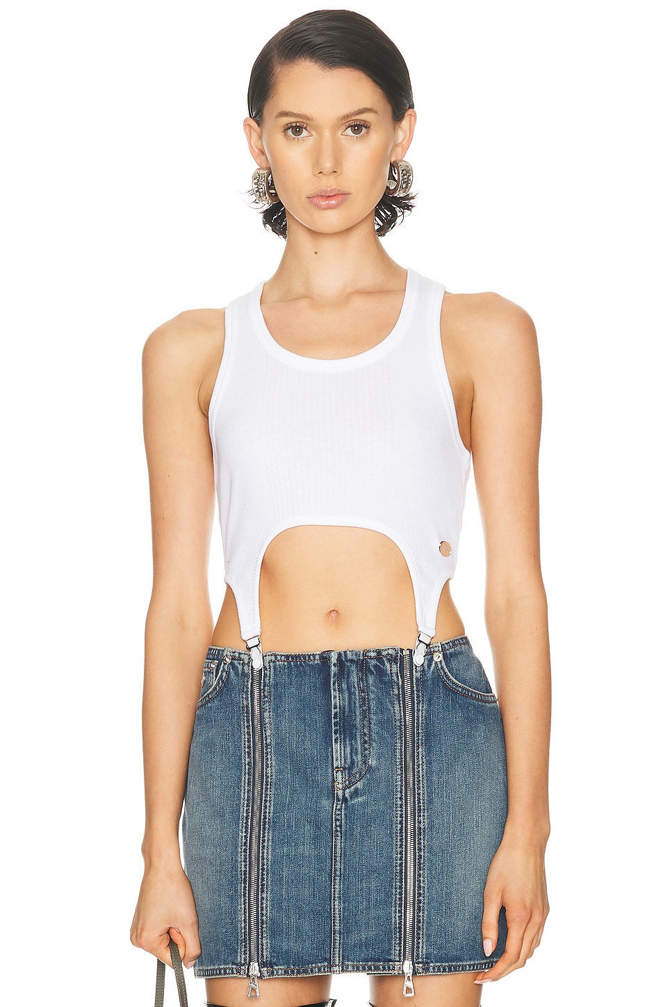 Jean Paul Gaultier Lingerie Garter Ribbed Bra Top In White