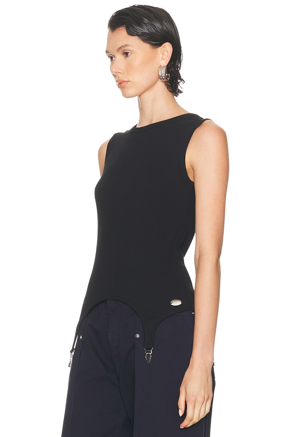 Jean Paul Gaultier Cotton Ribbed Tank Top With Lingerie Garter Clothing In Black