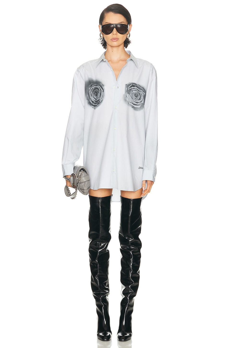 Image 1 of Jean Paul Gaultier Blurry Roses Unisex Printed Shirt in White, Grey, & Black