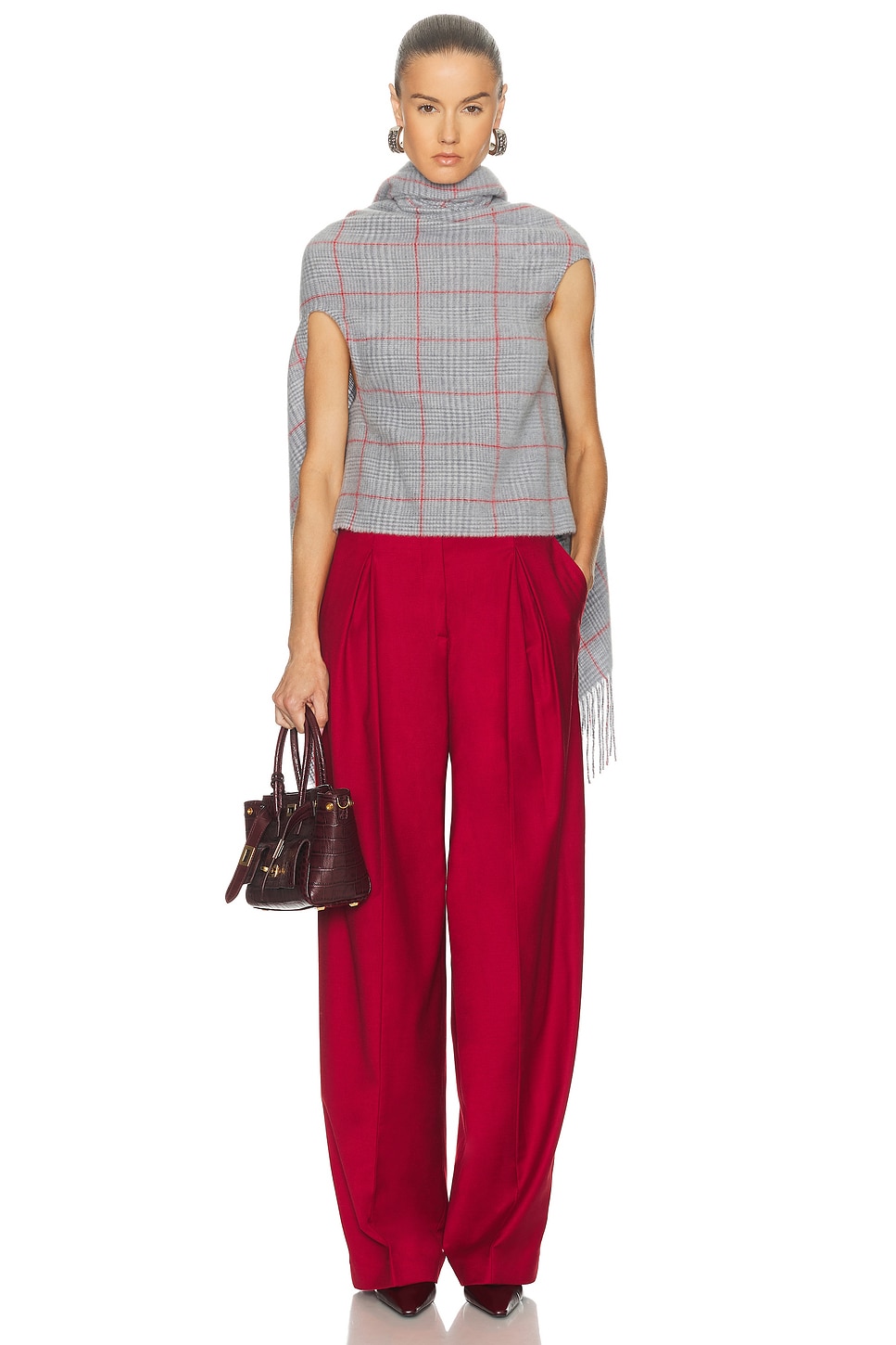 Image 1 of Jean Paul Gaultier Back Closure Scarf Draped Top in Light Grey, Grey, & Red