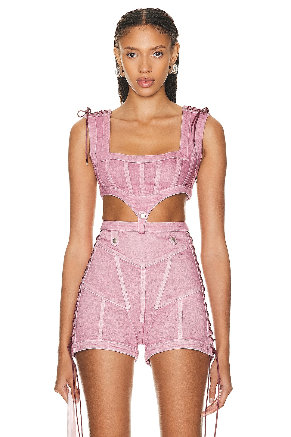 Image 1 of Jean Paul Gaultier X KNWLS Washed Laced Sleeveless Crop Top in Lila