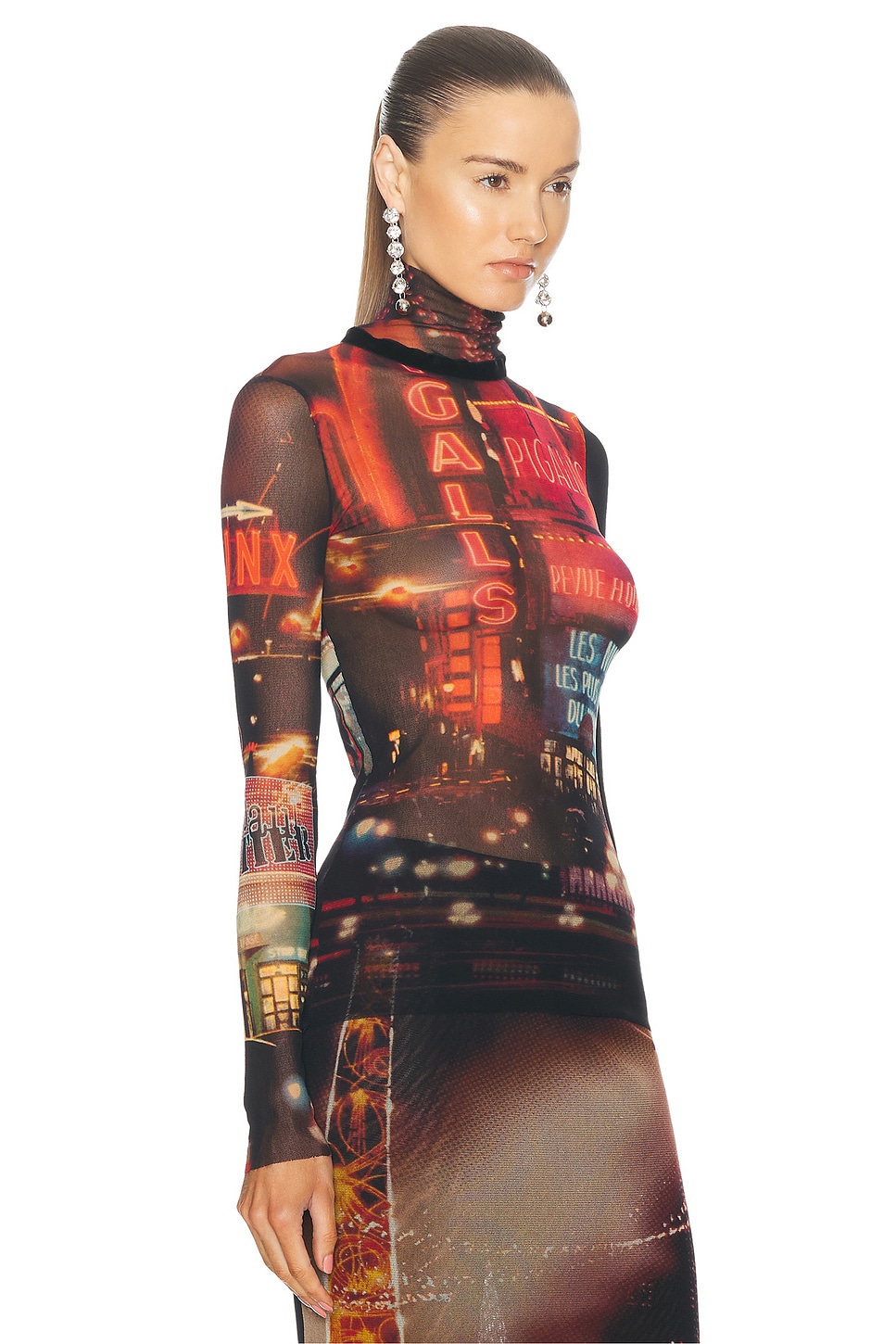 Shop Jean Paul Gaultier Pigalle Mesh Long Sleeve Printed Top In Black  Red  Orange  & Blue