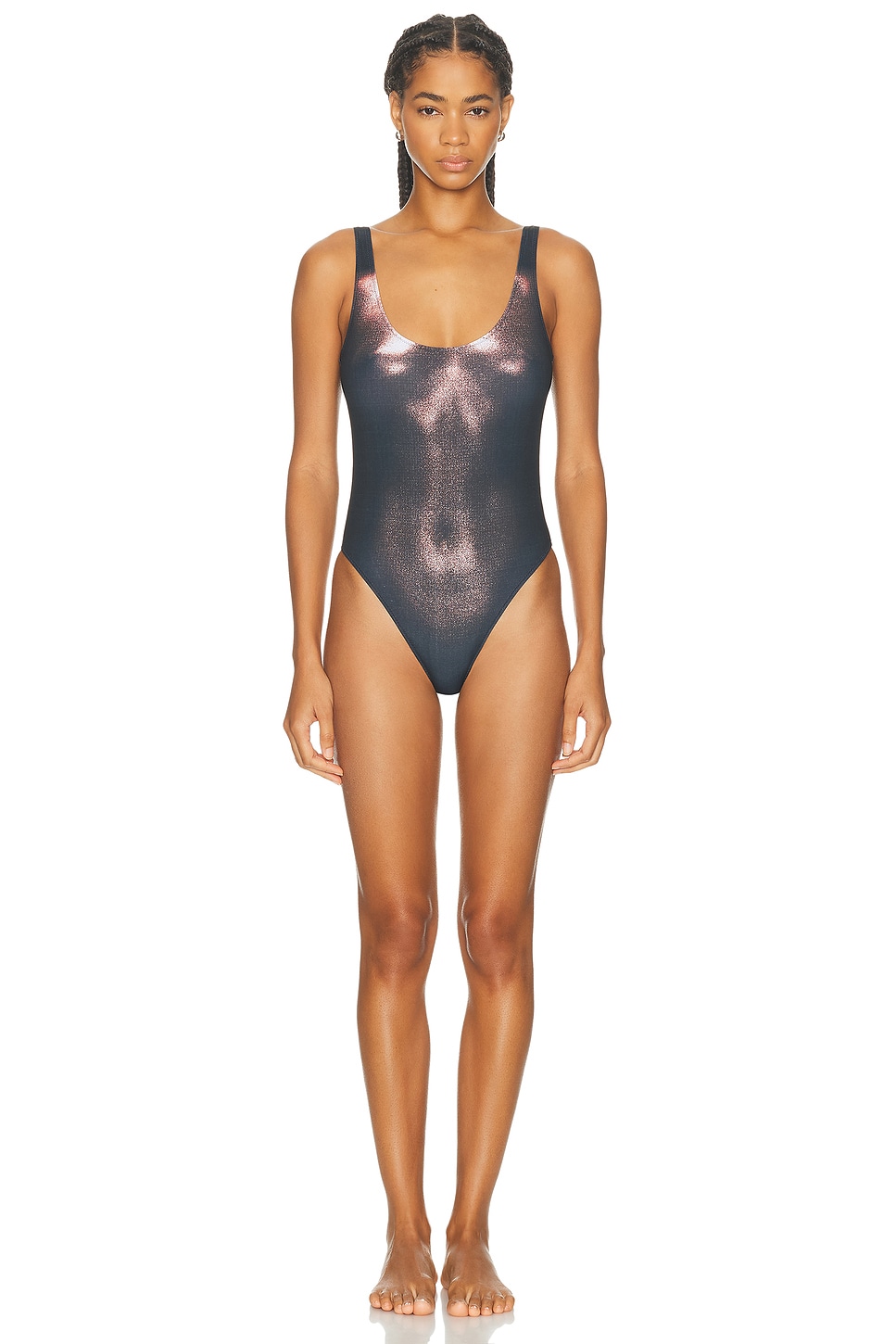 Image 1 of Jean Paul Gaultier Body Dust Printed One Piece Swimsuit in Black & Brown