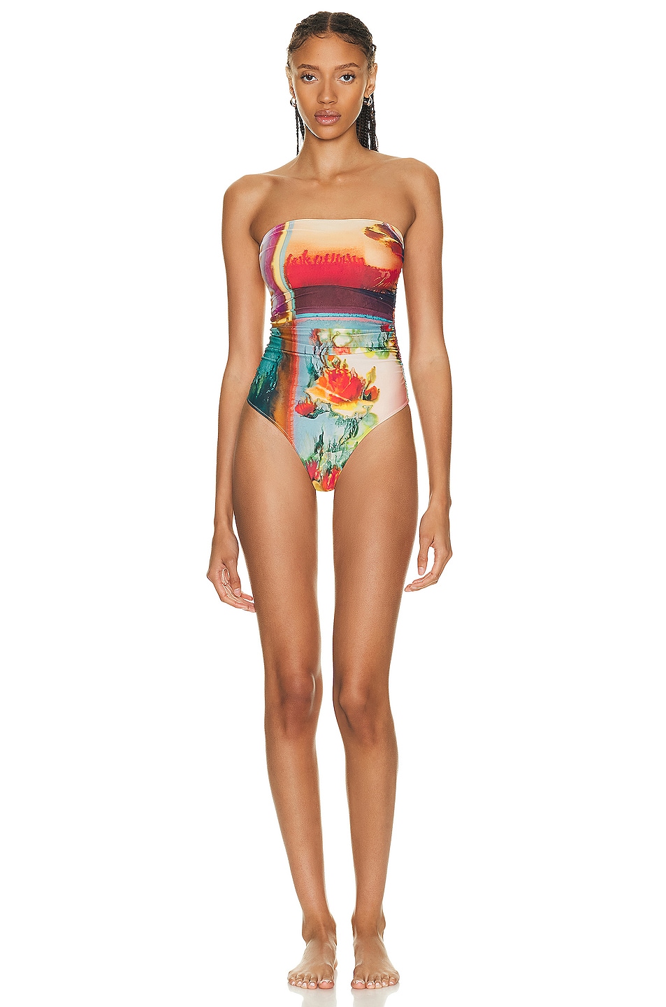 Image 1 of Jean Paul Gaultier Floral Patchwork Bustier Swimsuit in Multi