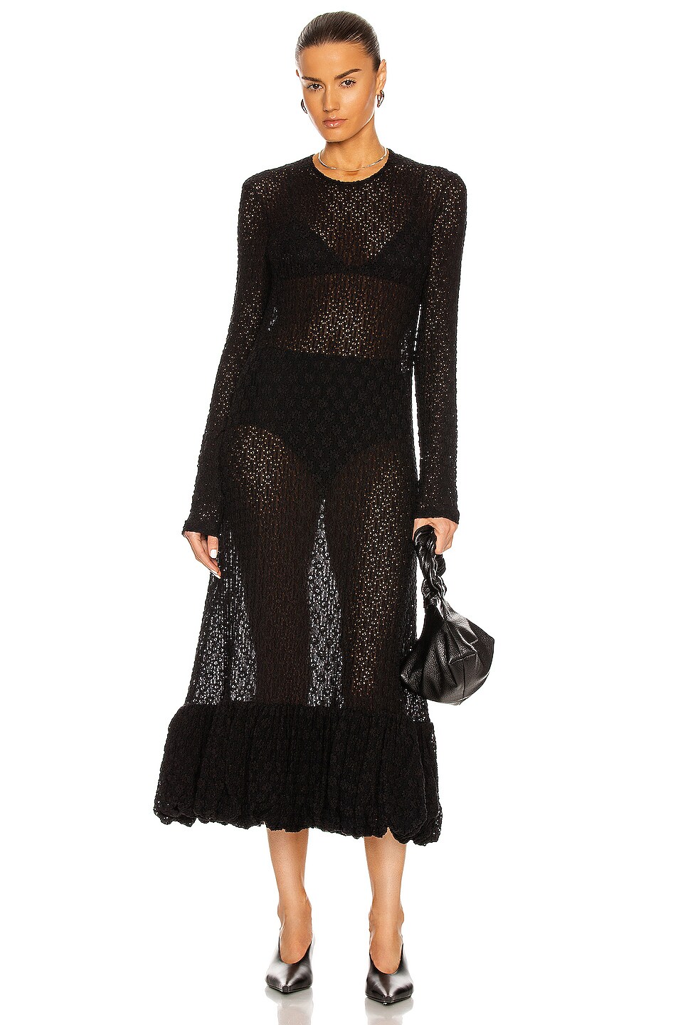 Image 1 of Jil Sander Flower Cotton Lace Dress in Black