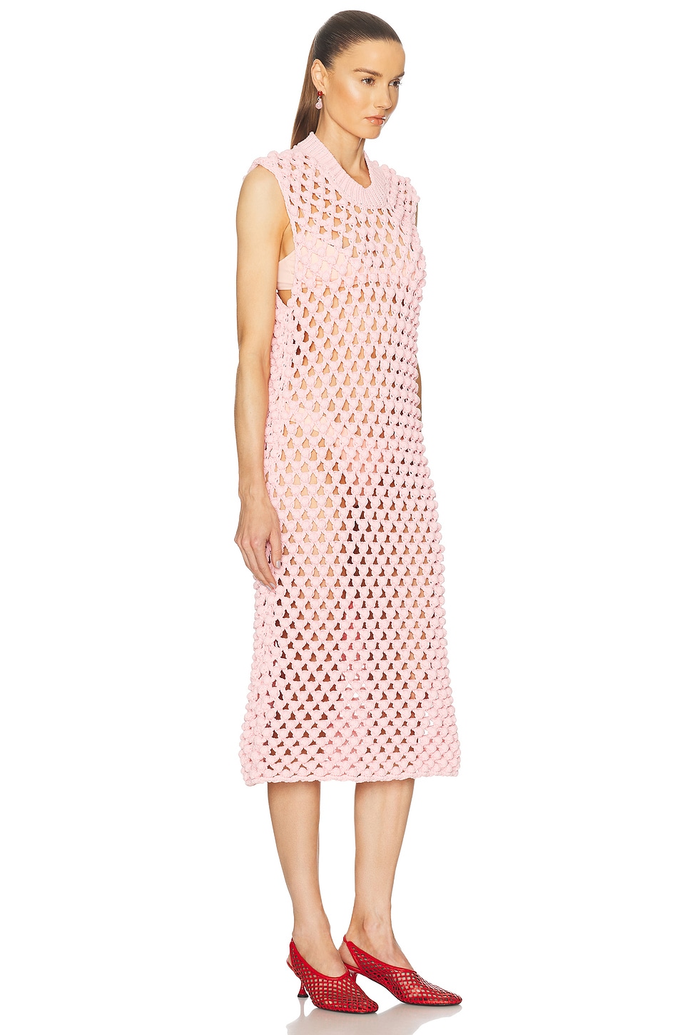 Jil Sander Pink Sleeveless Crewneck Midi Dress In Contton Candy
