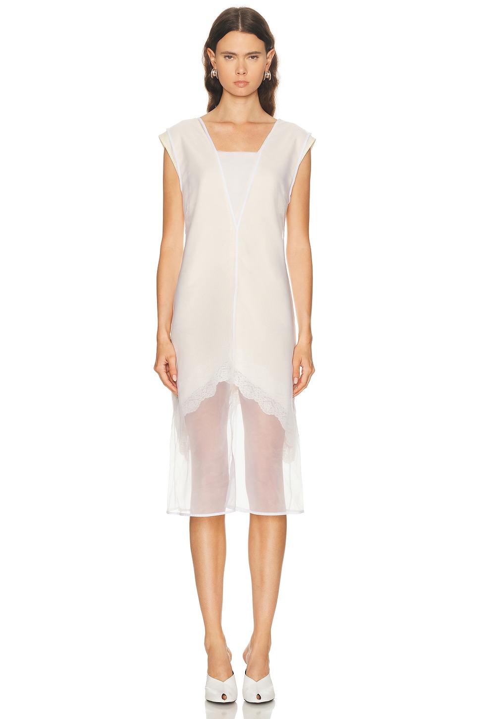 Image 1 of Jil Sander V Neck Dress in Optic White