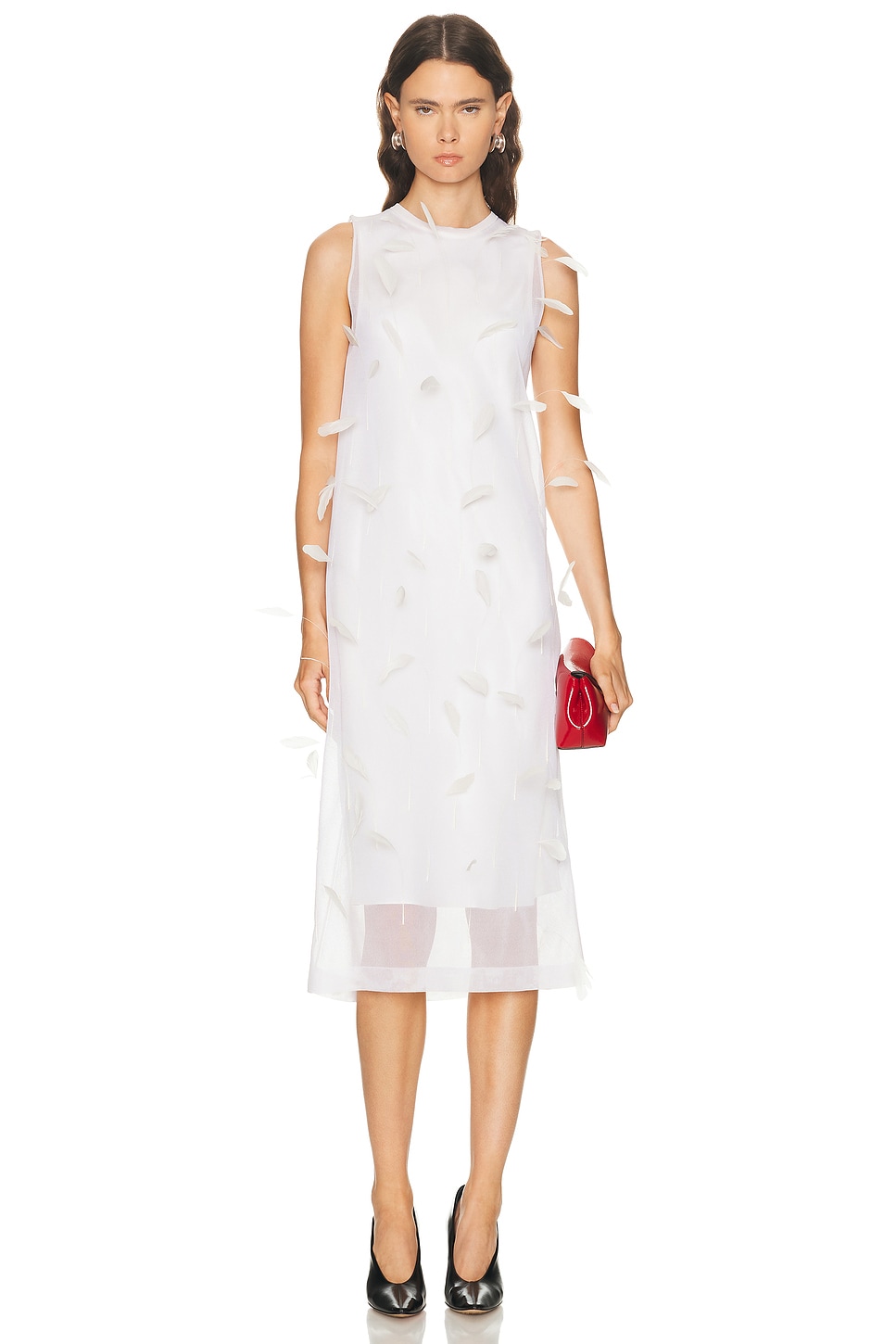 Image 1 of Jil Sander Hand Embroidered Feather Dress in Natural