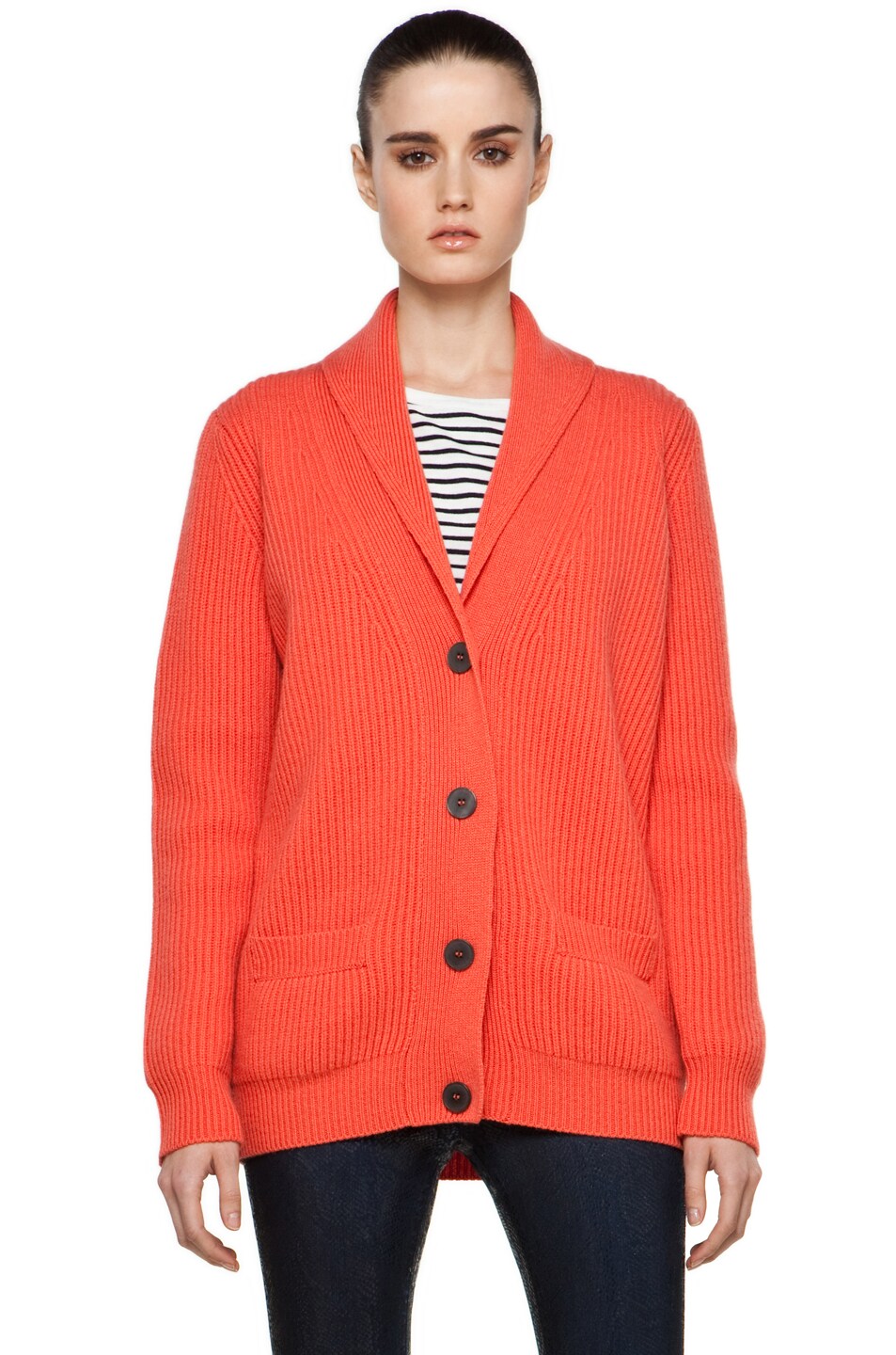 Image 1 of Jil Sander Pure Cashmere Ribbed Cardigan in Anthurium