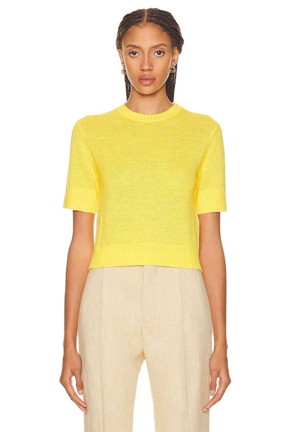 Image 1 of Jil Sander Round Neck Short Sleeve Sweater in Bright Yellow