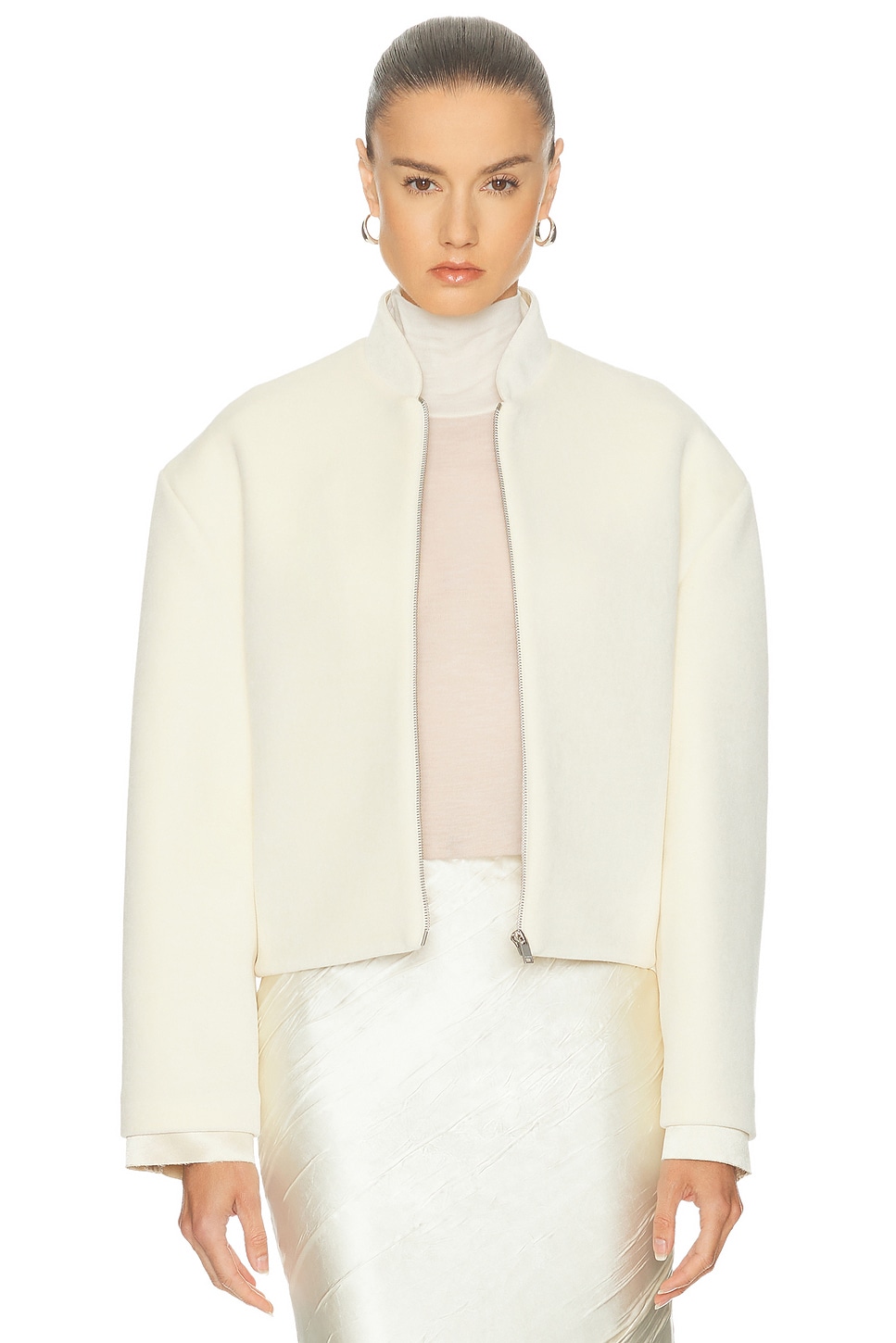 Image 1 of Jil Sander Velvet Zip Up Jacket in Ecru