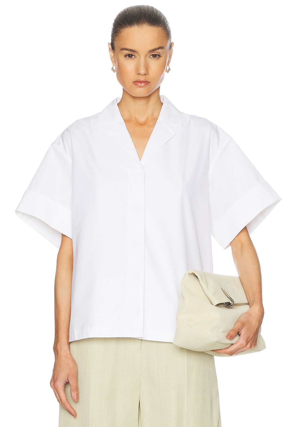 Image 1 of Jil Sander Cropped Cotton Poplin Shirt in Optic White