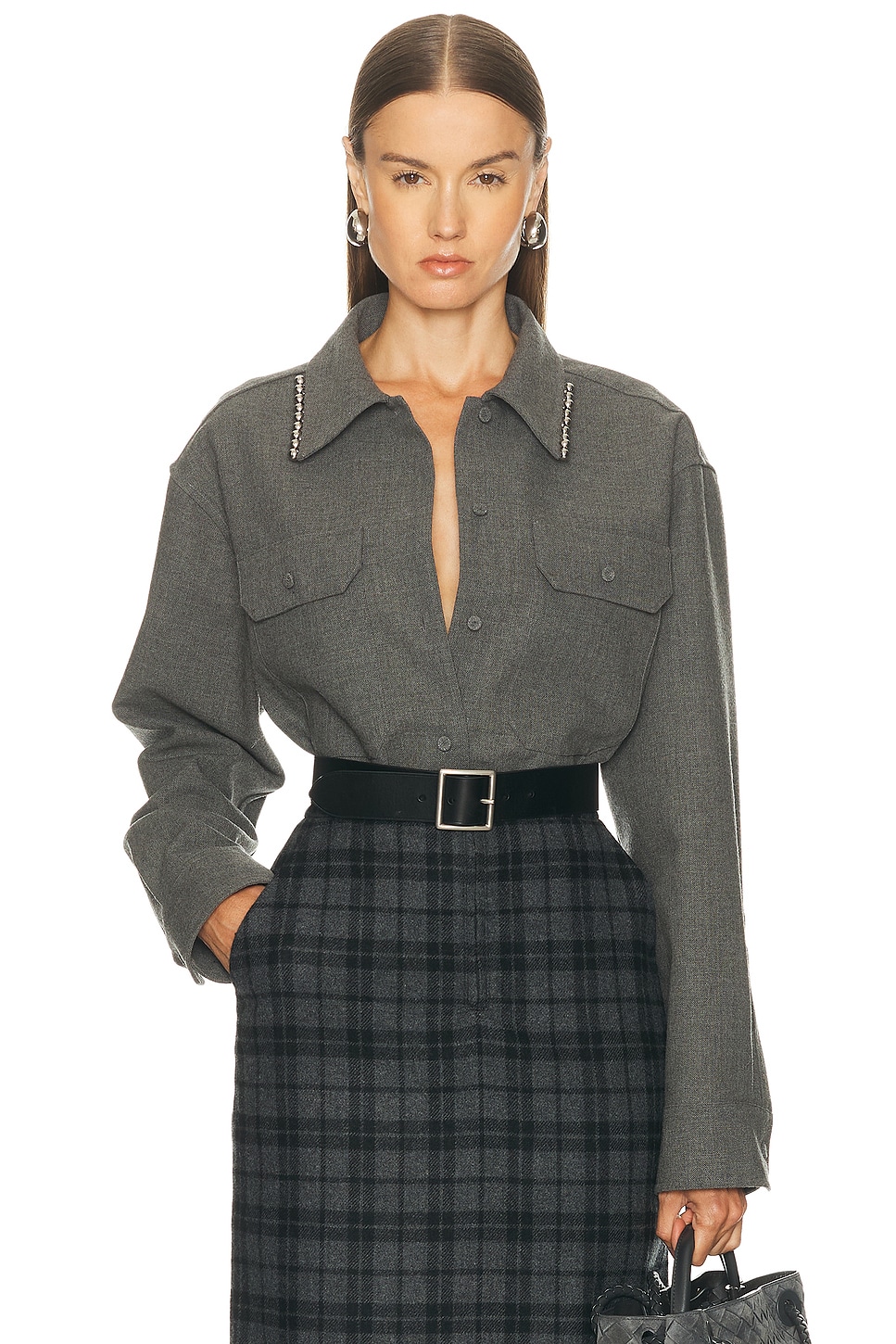 Image 1 of Jil Sander Relaxed Fit Long Sleeve Shirt in Volcanic Glass