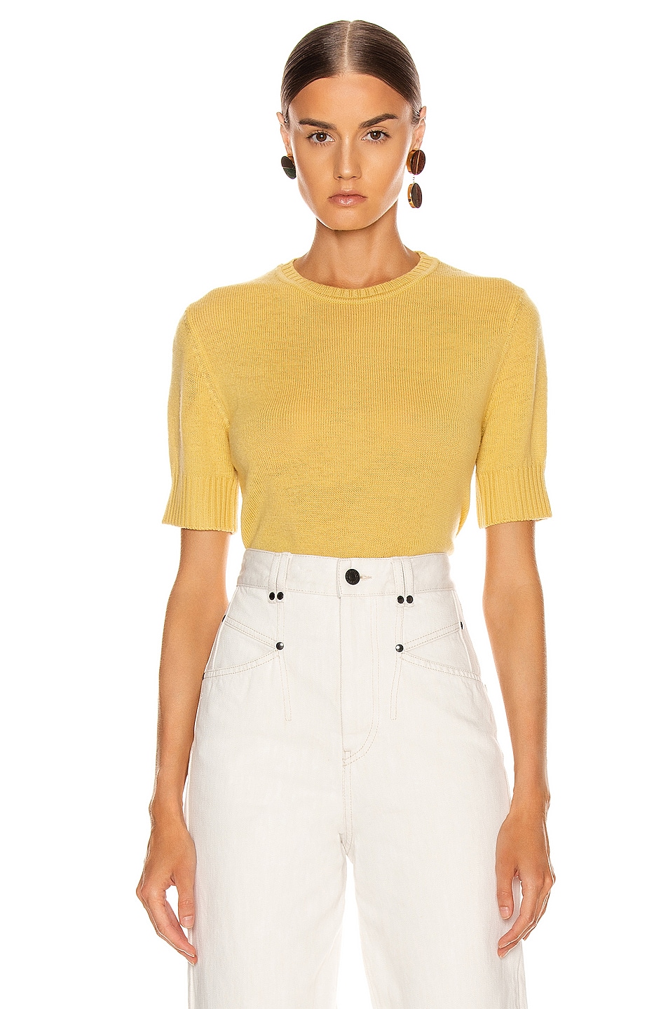 Image 1 of Jil Sander Short Sleeve Sweater Top in Medium Yellow