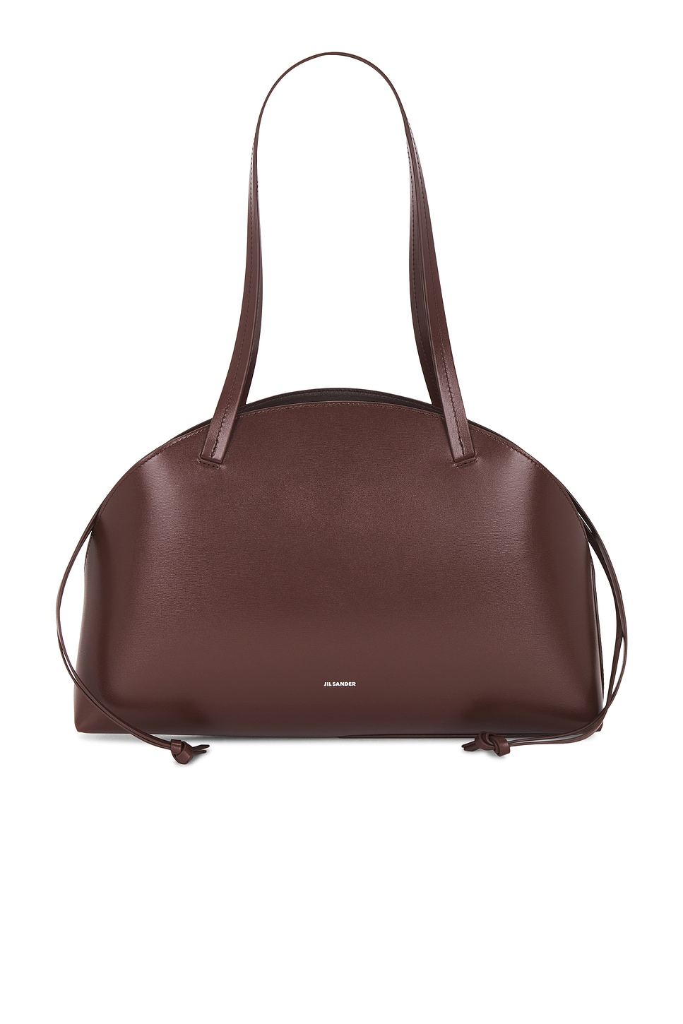 Jil Sander Chocolate Leather Medium Curve Shoulder Bag In Dark Earth