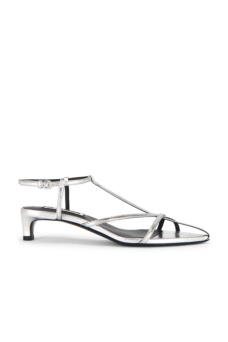 Heeled Sandal in Metallic Silver
