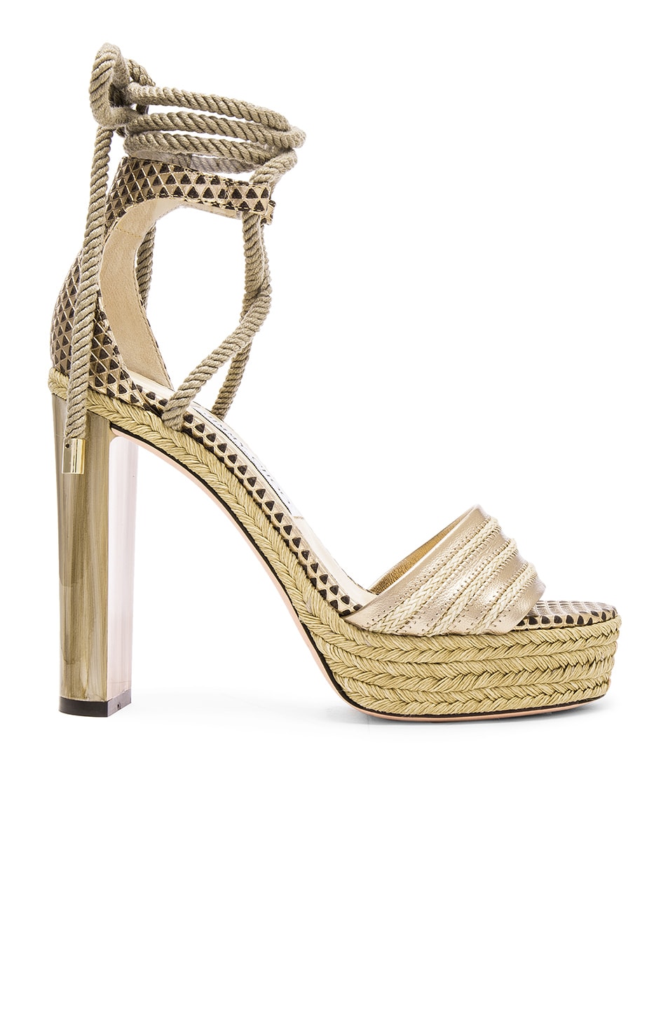 Image 1 of Jimmy Choo Mayje Leather Heels in Champagne & Nude