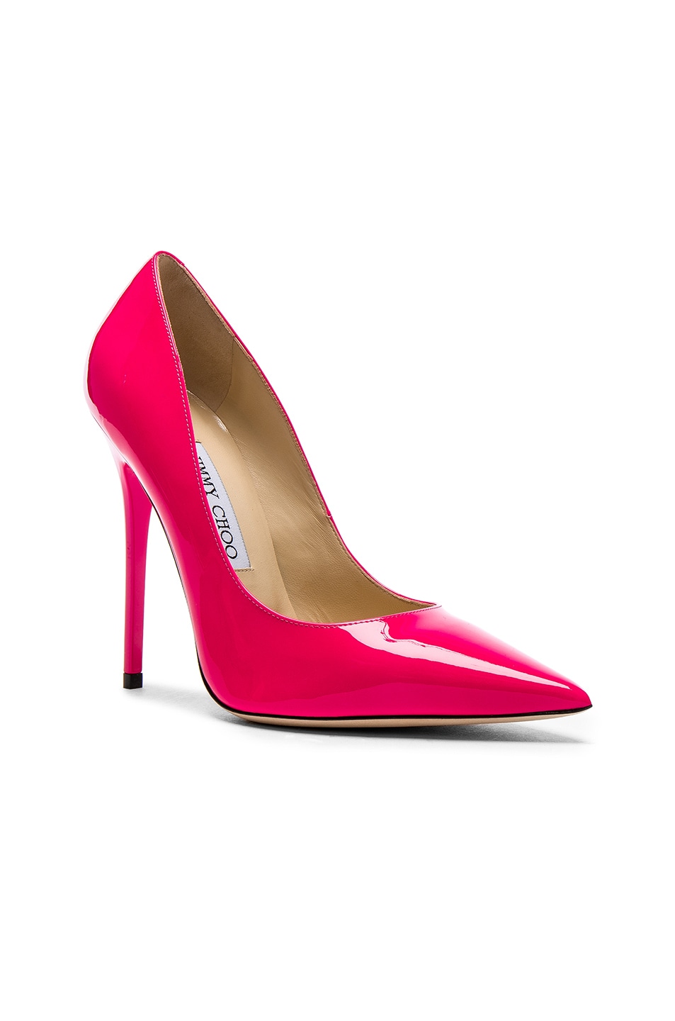 JIMMY CHOO Neon Patent Leather Anouk Heels in Shocking Pink | ModeSens
