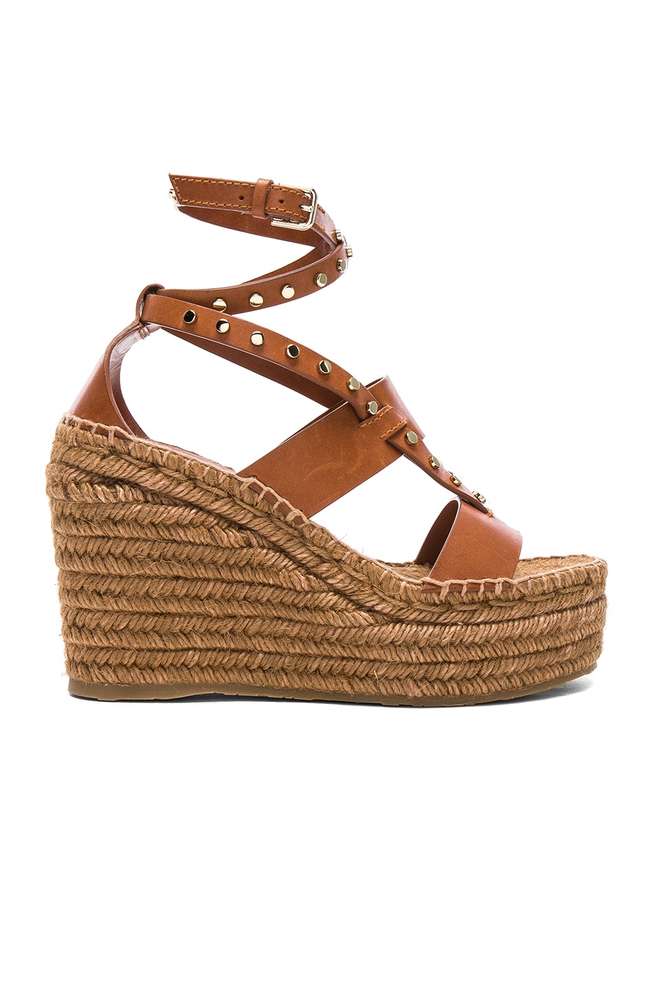 Image 1 of Jimmy Choo Danica 110 Leather Wedges in Tan & Gold