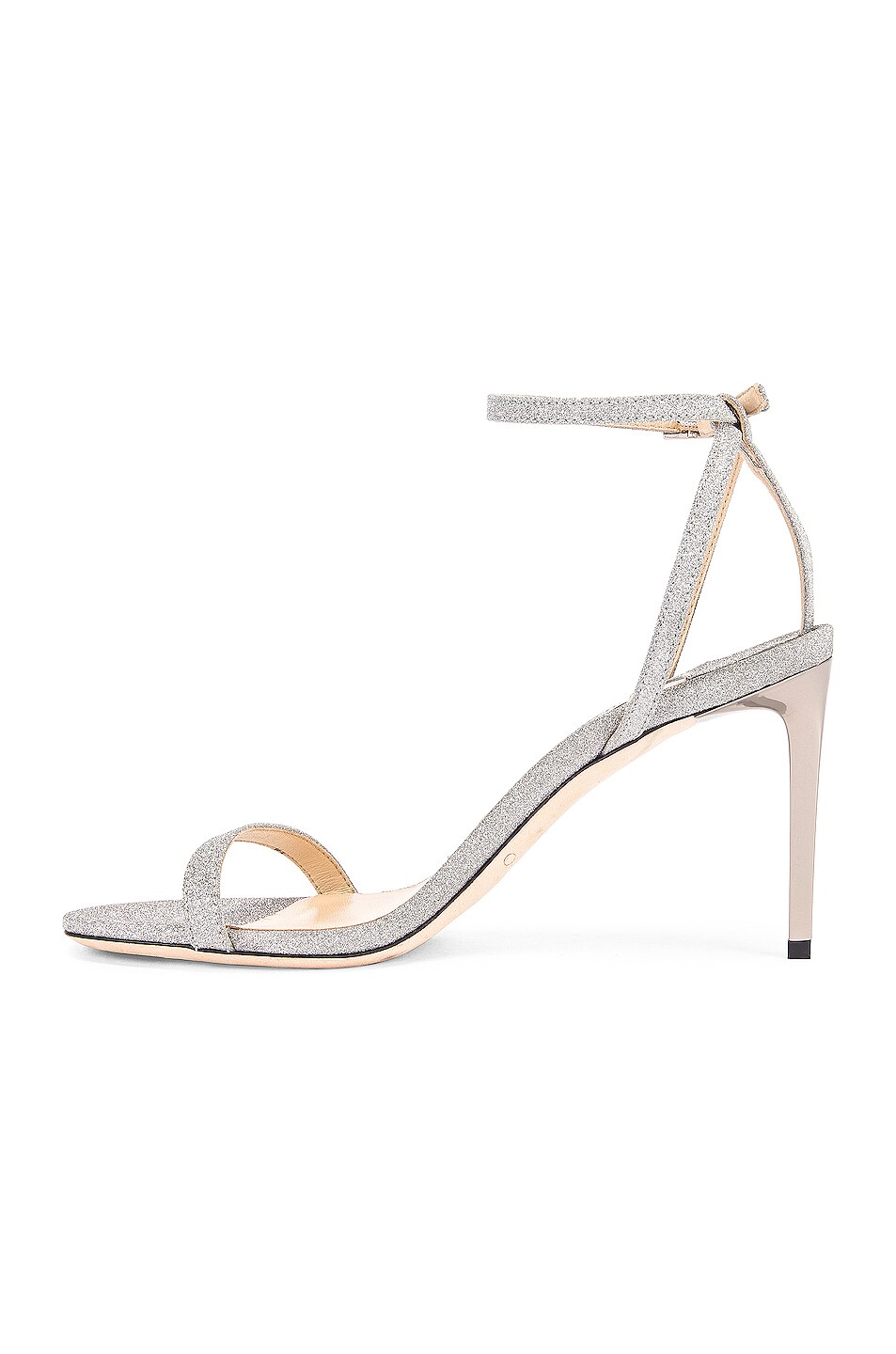 Jimmy Choo Minny 85 Fine Glitter Sandal in Silver | FWRD