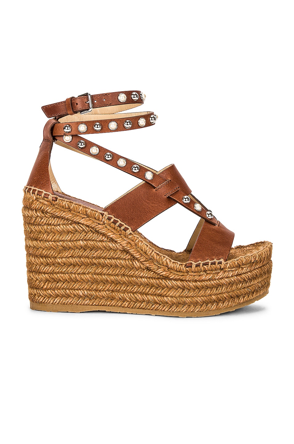 Image 1 of Jimmy Choo Danica 110 Studded Espadrille in Cognac & White