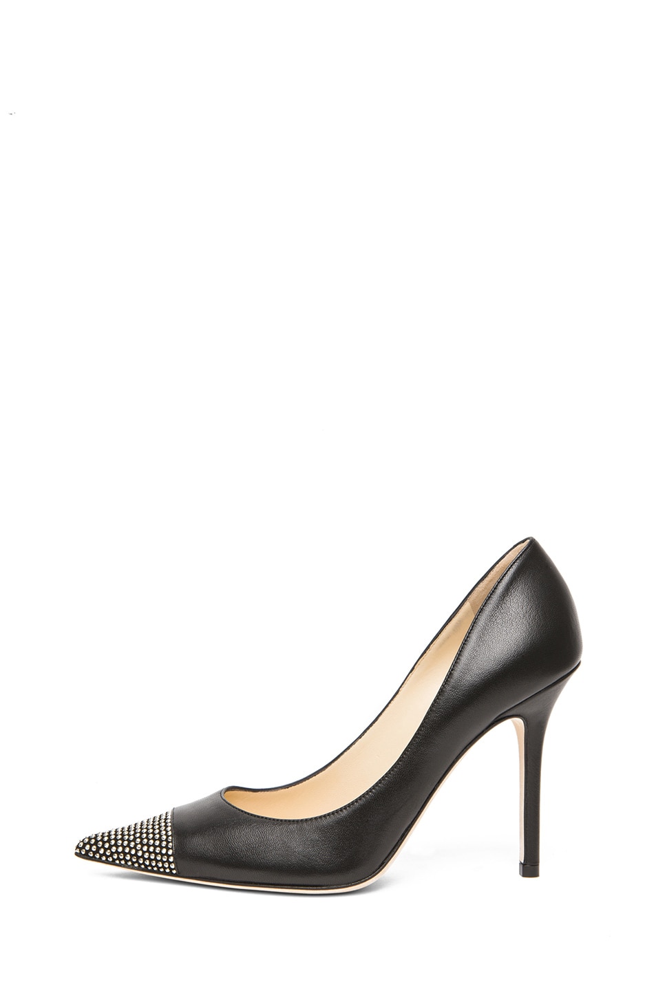 Image 1 of Jimmy Choo Amika Nappa Leather Studded Toe Pump in Black & Silver