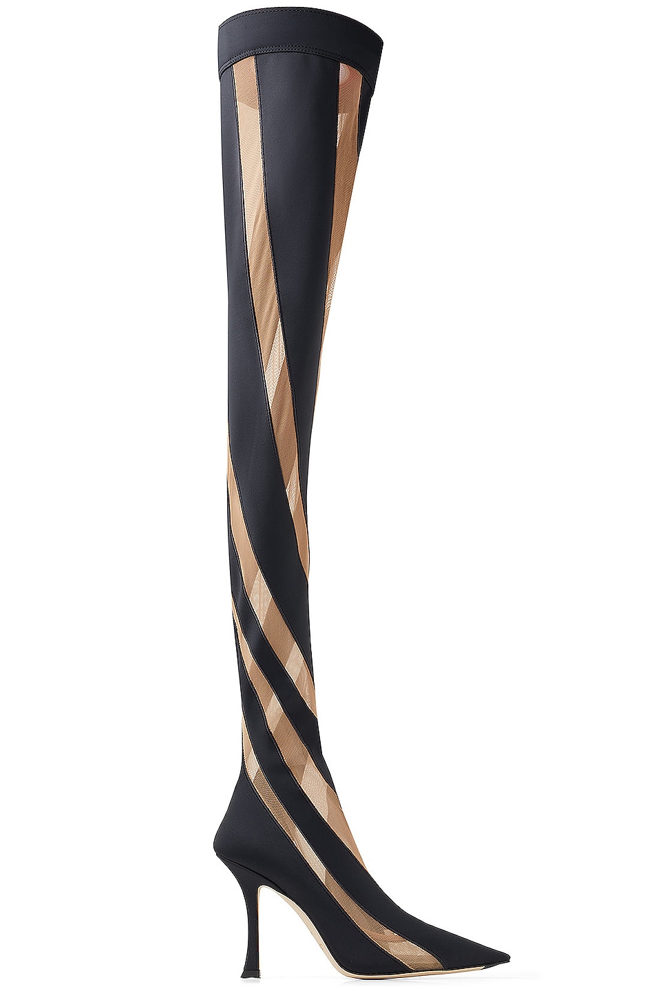 Image 1 of Jimmy Choo x Mugler Spiral Sock Over the Knee Boot in Black & Nude