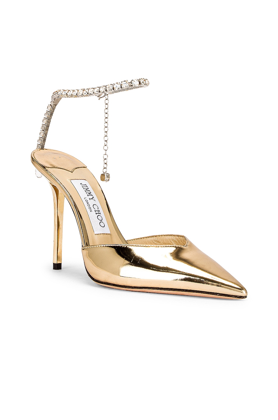 Jimmy Choo Saeda 100 Liquid Leather Heel in Gold | FWRD