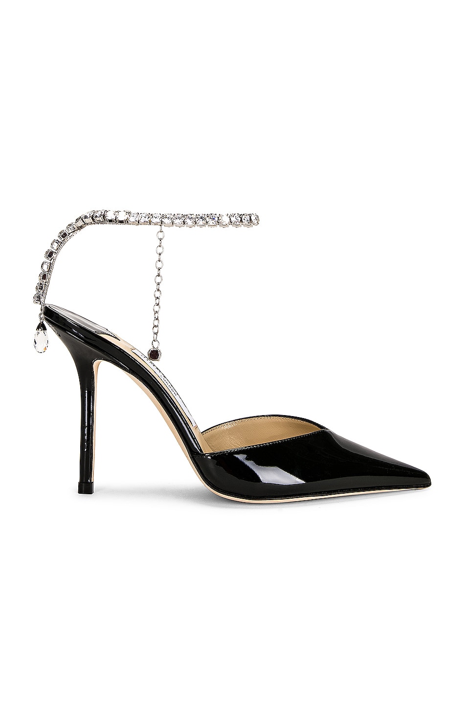 Image 1 of Jimmy Choo Saeda 100 Patent Leather Heel in Black & Crystal