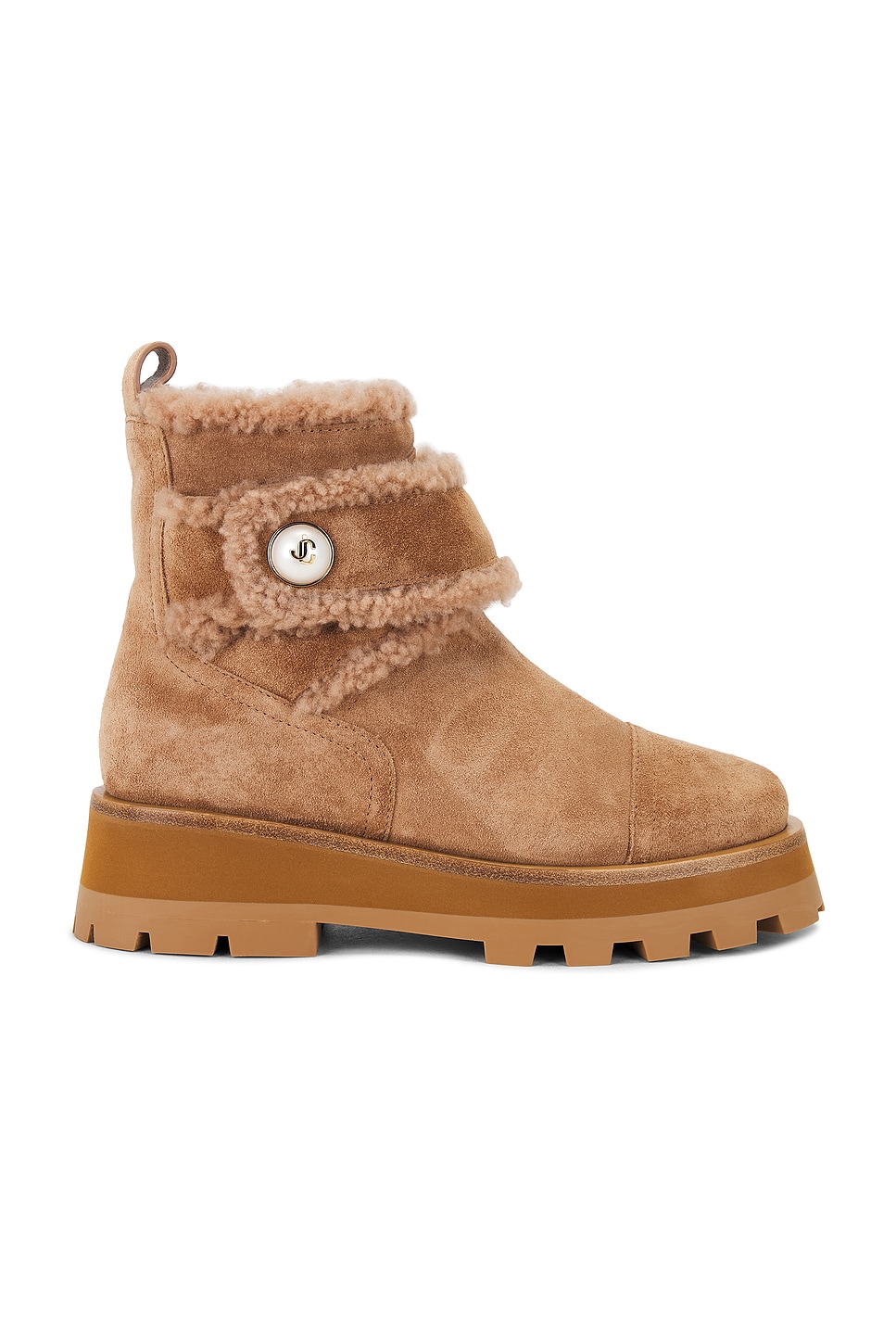 Jimmy Choo Meena Suede And Shearling Zip Ankle Boots In Brown
