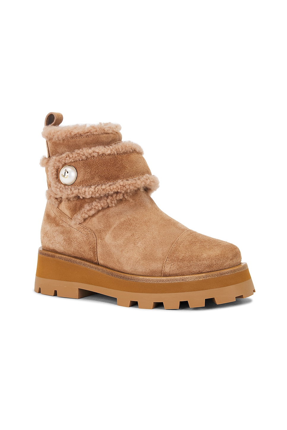 Jimmy Choo Meena Suede And Shearling Zip Ankle Boots In Brown