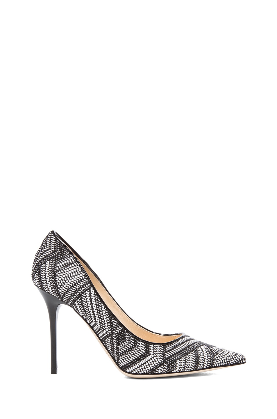 Jimmy Choo Abel Pointed Woven Fabric Pumps in Black & White | FWRD